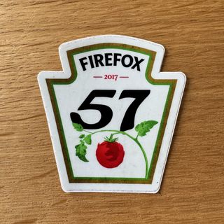 Firefox 57. In the style of a Heinz 57 ketchup label.
