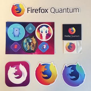 Copyright IG @mozsticker: Many, many stickers for today’s launch of the #NewFirefox Quantum! (It’s amazingly fast! 😄) #firefox #quantum #releaseday #shipit!