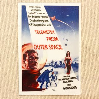 Copyright IG @mozsticker: Old sci-fi movie poster sticker for Telemetry, the system that makes sure we’re running fast!