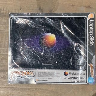 Copyright IG @mozsticker: Bonus ancient #Firefox #Aurora 13” laptop skin! I’m pretty sure we went through two or three logo variations before finally shutting down that channel. 🙂